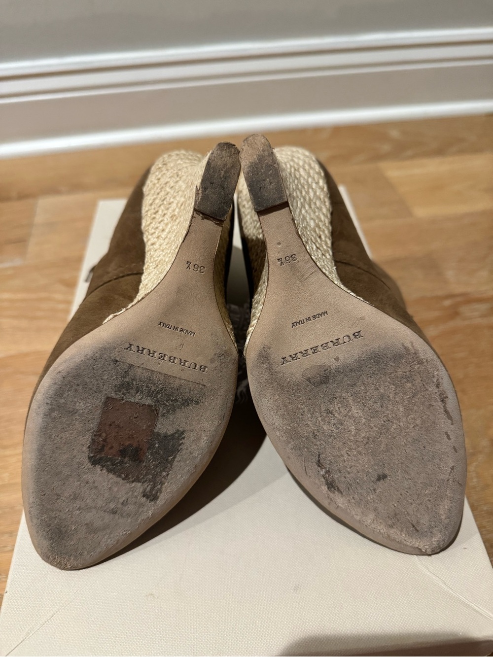 Burberry Peep-Toe Suede Ankle Booties in Brown - Picture 5 of 5
